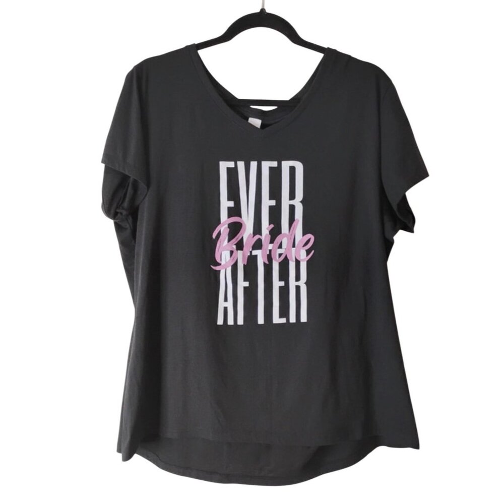 Trendy Ever Bride After Graphic Black V-Neck T-Shirt Wedding Party Size XXL
